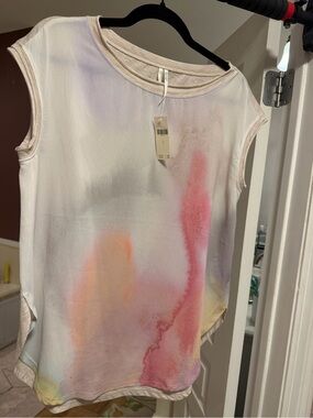 Anthropologie Women’s Watercolor Tie-Dye Cap Sleeve Top - White/Pink